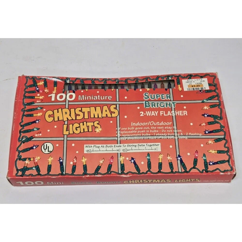 NEW NIB Vintage Holiday Time 100 Super Bright Multi Colored Light In/Out